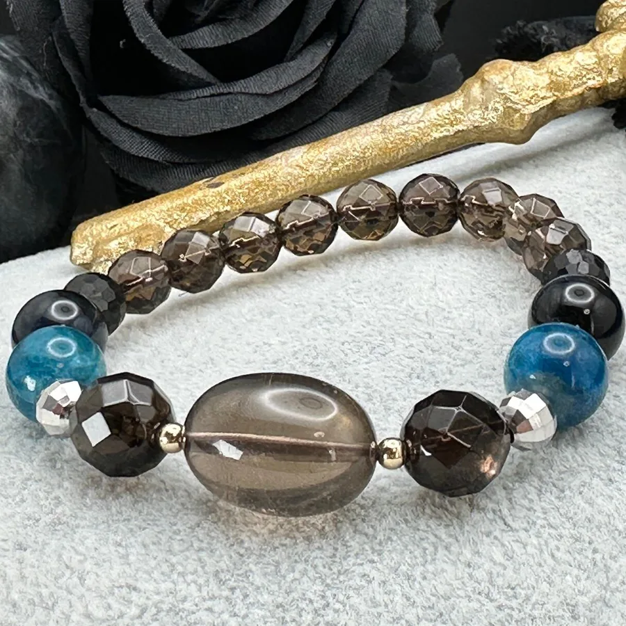 神秘の雫 蒼の雫 ブルーアパタイト 茶水晶 天然石ブレスレット